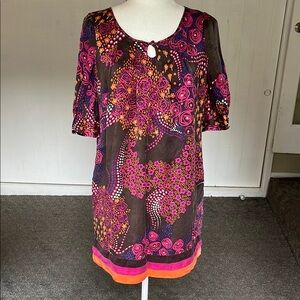 🏝️Calypso St. Barth Silk Mini Sheat Dress Tunic brown pink orange size XS